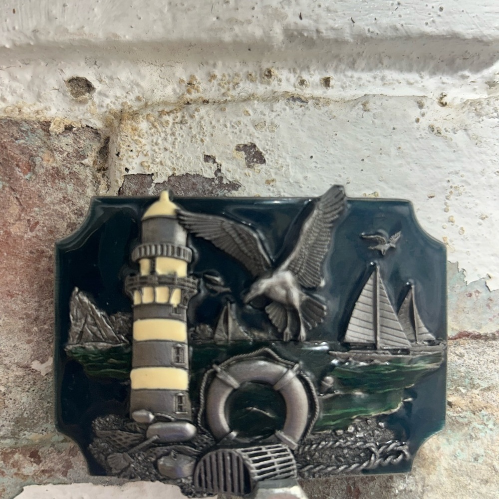 Vintage 1989 Siskiyou Buckle Co Inc Green Enamel and Pewter Nautical Belt Buckle - Picture 9 of 9